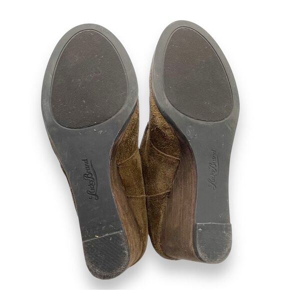 Lucky Brand Sumarah Cognac Brown Suede Buckled Monk Strap Wedge Bootie Size 8 - Picture 15 of 16